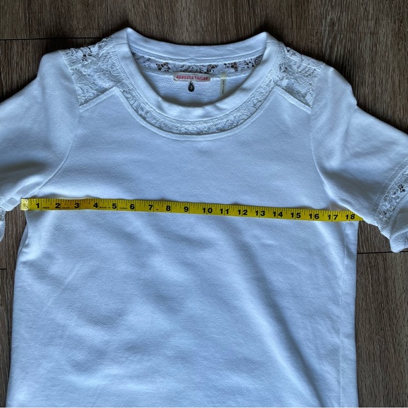 Rebecca Taylor White Short Sleeve Terry Cloth Lace Crew Neck T-Shirt Blouse S - Picture 14 of 15